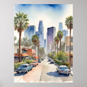 Los Angeles Aquarellkunst Poster