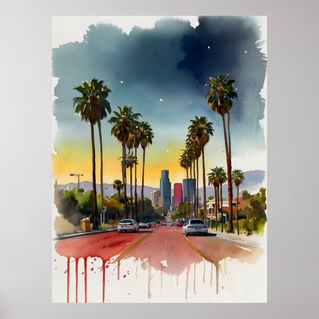 Los Angeles Aquarellkunst Poster (Vorne)