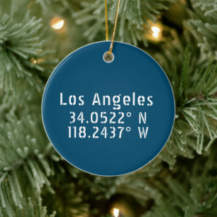 Los Angeles CA Latitude Longitude Blue Keramik Ornament