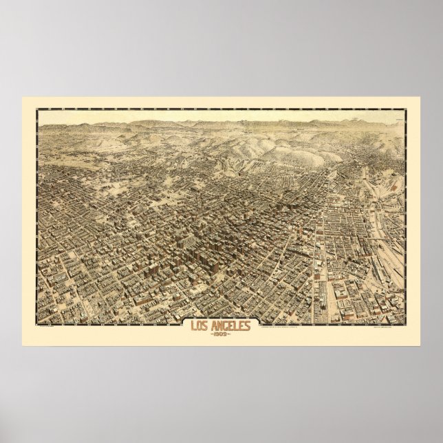 Los Angeles, CA Panorama Karte - 1909 Poster (Vorne)