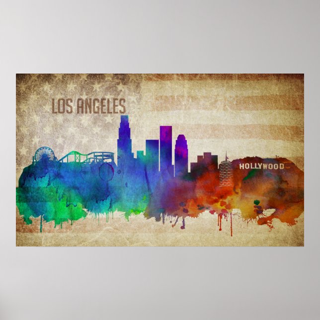 Los Angeles, CA | Wasserfarbe Stadt Skyline Poster (Vorne)