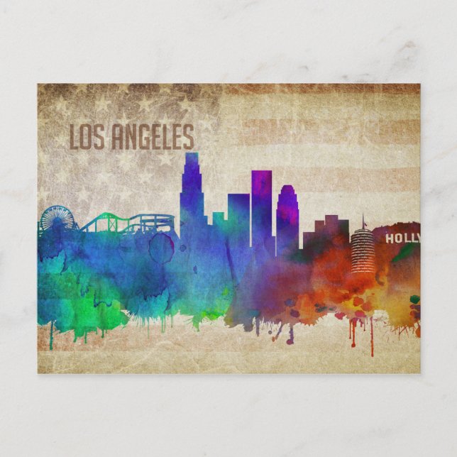Los Angeles, CA | Wasserfarbe Stadt Skyline Postkarte (Vorderseite)