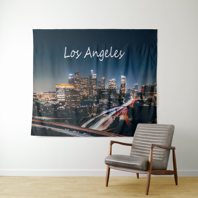 Los Angeles California City Skyline in der Nacht Wandteppich (Beispiel (Horizontal))