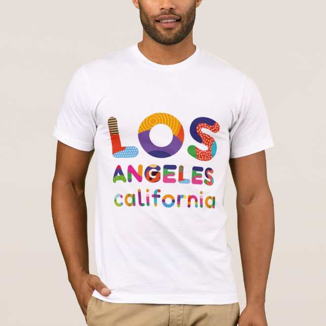 Los Angeles California farbiger Text T-Shirt (Vorderseite)