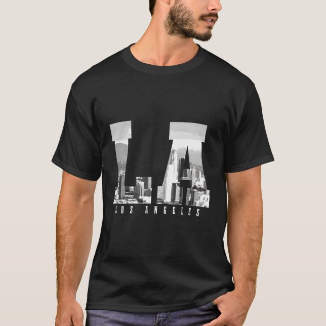 Los Angeles California La Skyline Pride Black Whit T-Shirt (Vorderseite)