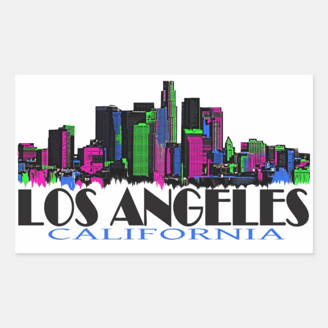 Los Angeles California Neon Skyline Rechteckiger Aufkleber (Vorderseite)