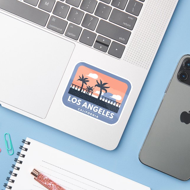 Los Angeles California Retro Skyline Design Aufkleber (Laptop mit iPhone)