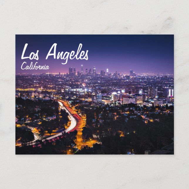 Los Angeles, California Skyline in der Nacht Postkarte (Vorderseite)