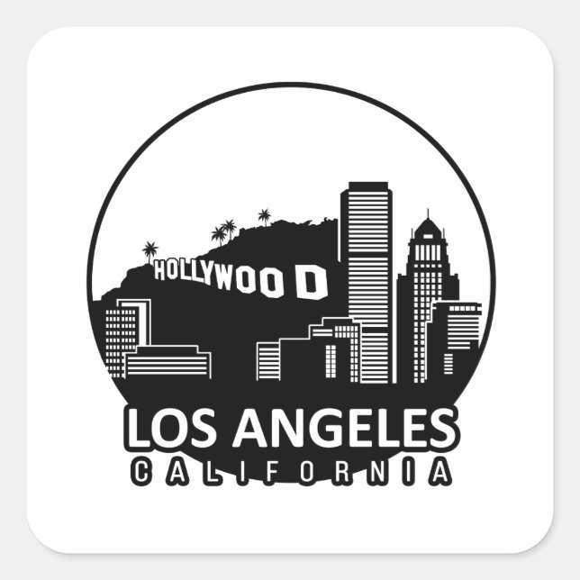 Los Angeles California Skyline Quadratischer Aufkleber (Vorderseite)