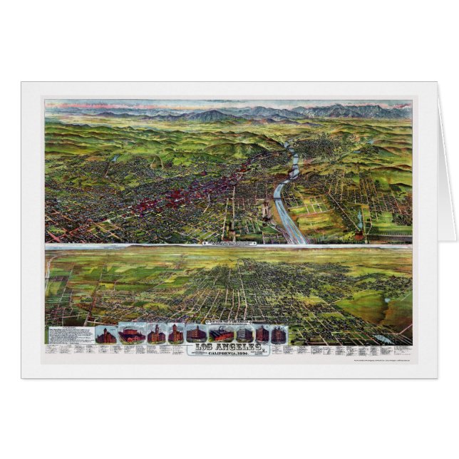 Los Angeles, carte panoramique de CA - 1894 (Devant horizontal)