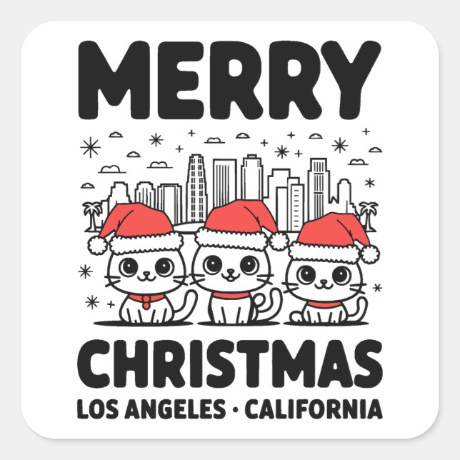 Los Angeles City California Frohe Weihnachten USA Quadratischer Aufkleber (Vorderseite)
