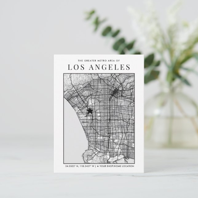 Los Angeles City Map + Location Marker Postkarte (Stehend Vorderseite)
