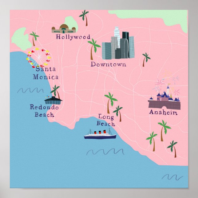 Los Angeles Icons Karte Poster (Vorne)