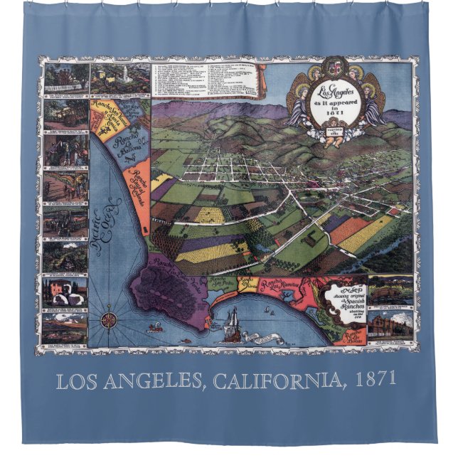 Los Angeles, Kalifornien, antike Luftkarte Duschvorhang (Vorderseite)