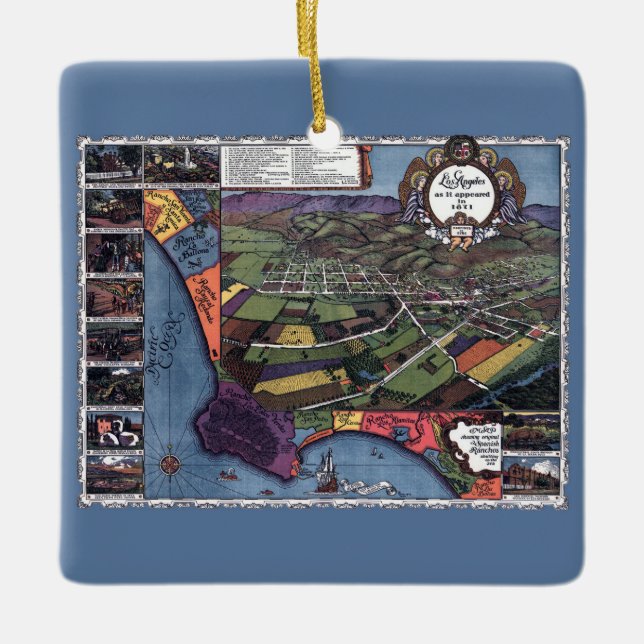 Los Angeles, Kalifornien, antike Luftkarte Keramikornament (Vorderseite)