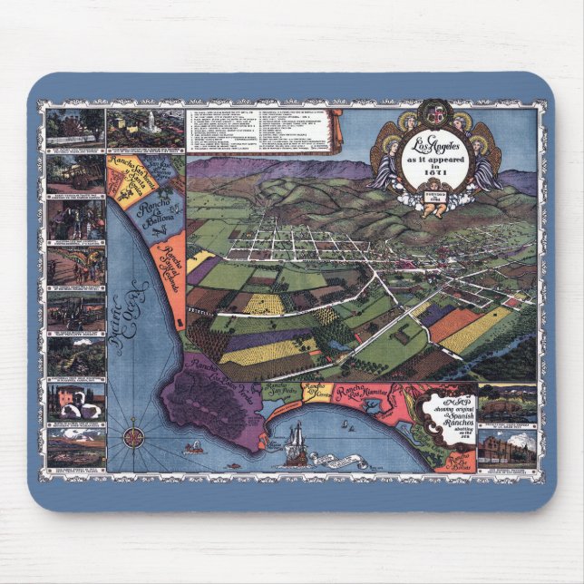 Los Angeles, Kalifornien, antike Luftkarte Mousepad (Vorne)