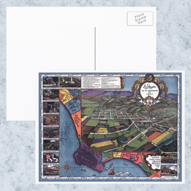 Los Angeles, Kalifornien, antike Luftkarte Postkarte (Von Creator hochgeladen)