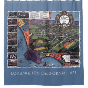 Los Angeles, Kalifornien, Antike Luftstadtkarte Duschvorhang