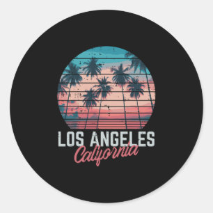 Los Angeles Kalifornien Bäume Retro Sommerferien Runder Aufkleber