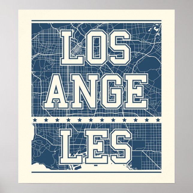 Los Angeles, Kalifornien | Blue City Map Poster (Vorne)