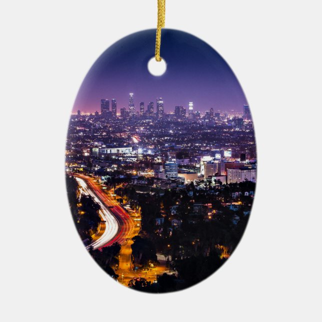 Los Angeles, Kalifornien-Skyline nachts Keramikornament (Vorne)