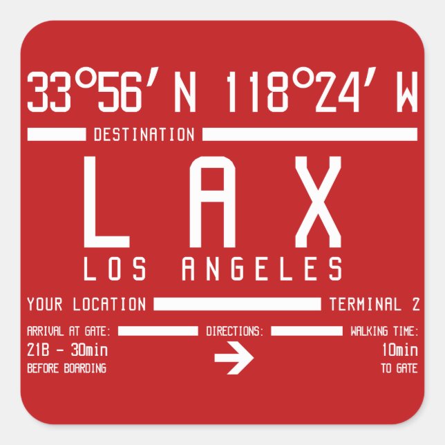 Los Angeles LAX International Airport Code IATA Quadratischer Aufkleber (Vorderseite)