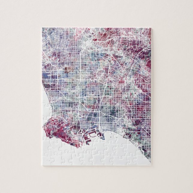 Los Angeles map California watercolor painting (Vertikal)