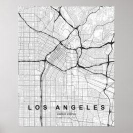 Los Angeles Minimalistische Karte (Schwarz & Weiß) Poster