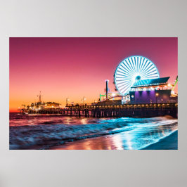 Los Angeles Pink & Blue Sunset Santa Monica Pier Poster