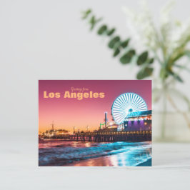 Los Angeles Pink & Blue Sunset Santa Monica Pier Postkarte