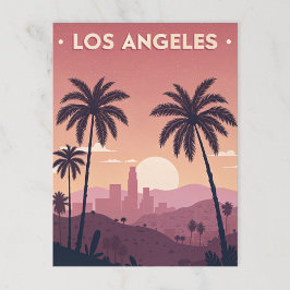 Los Angeles Retro Sonnenuntergang mit Palmen Postkarte
