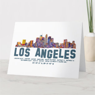 Los Angeles Skyline. Bereichsnamen und Koordinaten Dankeskarte