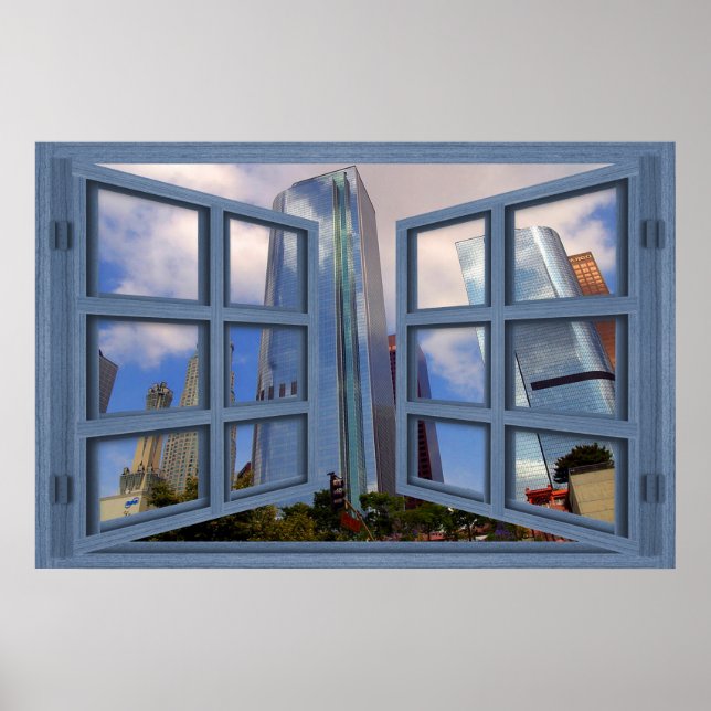 Los Angeles Skyline Blue 6 Pane Open Window Poster (Vorne)