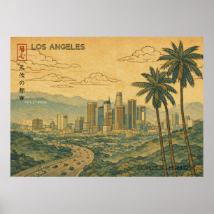 Los Angeles Skyline in japanischem Ukiyo-e-Stil Poster