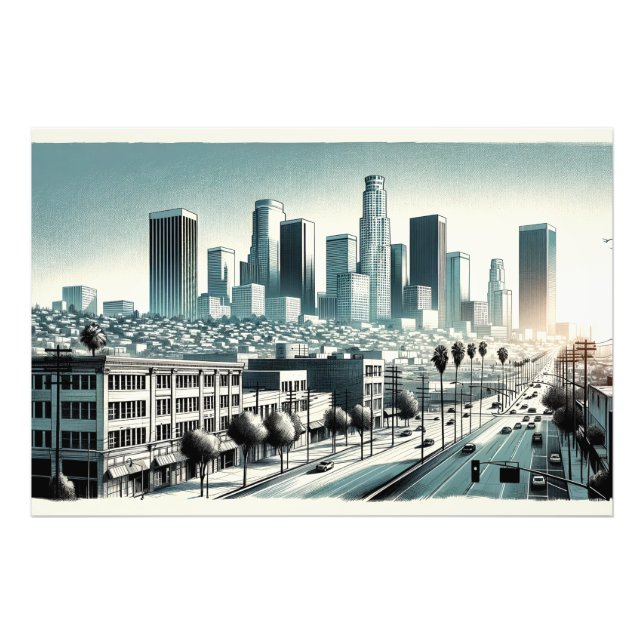 Los Angeles Skyline | Künstlerische Rendering Wall Fotodruck (Vorne)