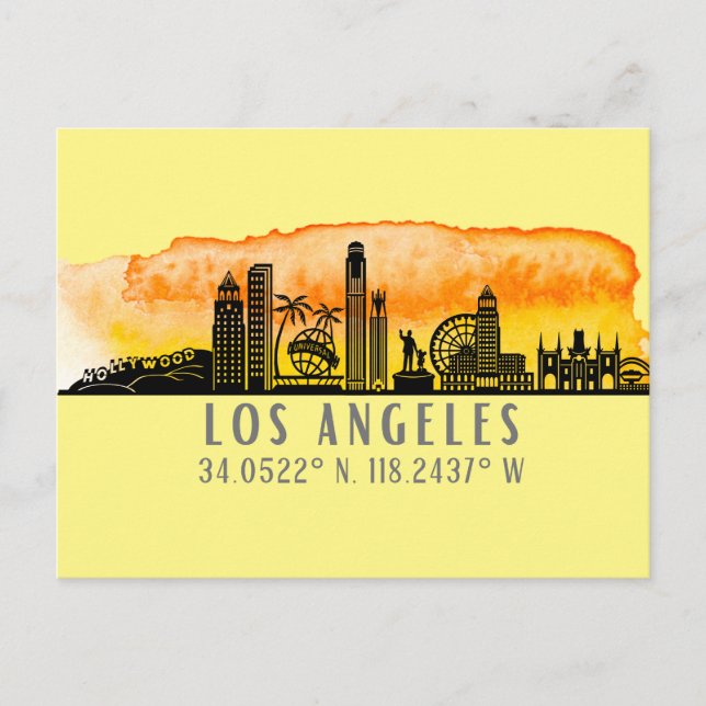 Los Angeles Skyline Latitude und Länge Postkarte (Vorderseite)