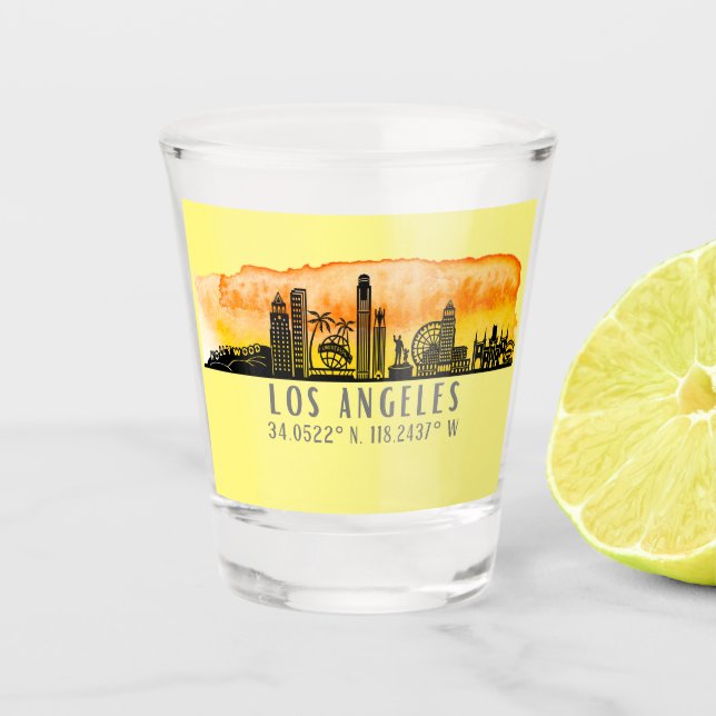 Los Angeles Skyline Latitude und Länge Schnapsglas (Vorderseite)