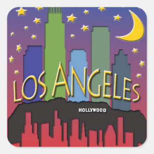 Los Angeles Skyline Nacht Quadratischer Aufkleber