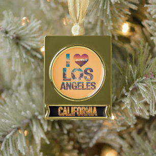 Los Angeles Skyline Sunset & Hollywood Typografie Banner-Ornament Gold