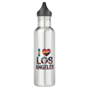 Los Angeles Skyline Sunset & Hollywood Typografie Edelstahlflasche