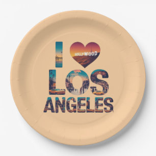 Los Angeles Skyline Sunset & Hollywood Typografie Pappteller