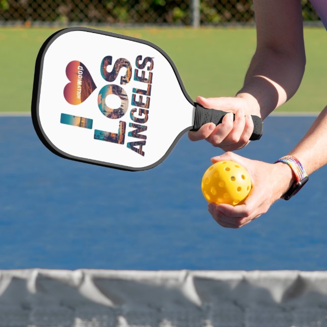 Los Angeles Skyline Sunset & Hollywood Typografie Pickleball Schläger (InSitu)