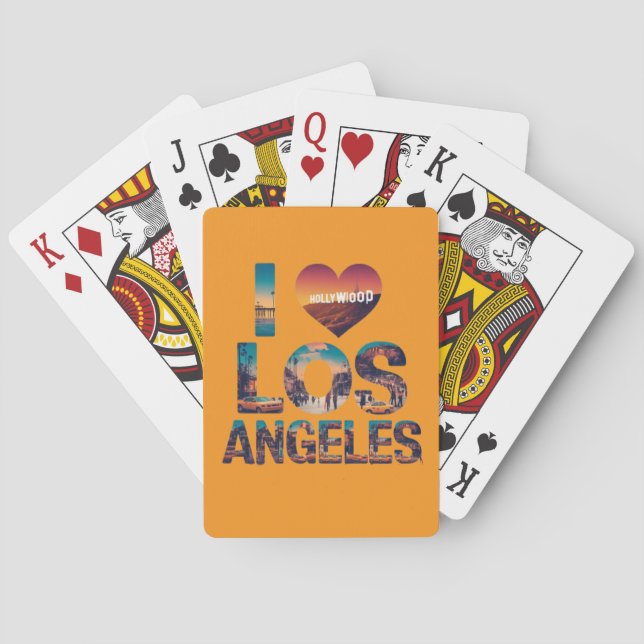Los Angeles Skyline Sunset & Hollywood Typografie Spielkarten (Rückseite)