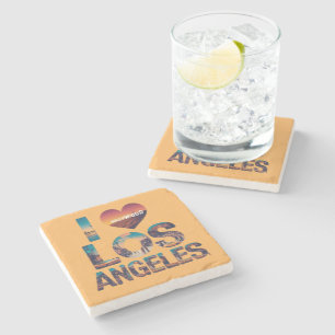 Los Angeles Skyline Sunset & Hollywood Typografie Steinuntersetzer