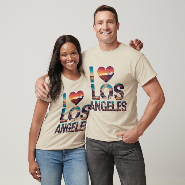 Los Angeles Skyline Sunset & Hollywood Typografie T-Shirt (Unisex)
