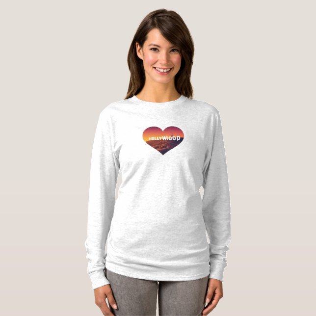 Los Angeles Skyline Sunset & Hollywood Typografie T-Shirt (Vorne ganz)