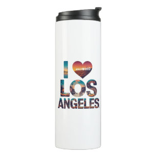 Los Angeles Skyline Sunset & Hollywood Typografie Thermosbecher