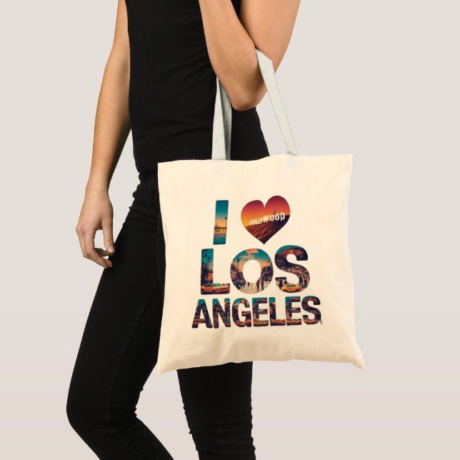 Los Angeles Skyline Sunset & Hollywood Typografie Tragetasche (Vorderseite (Produkt))