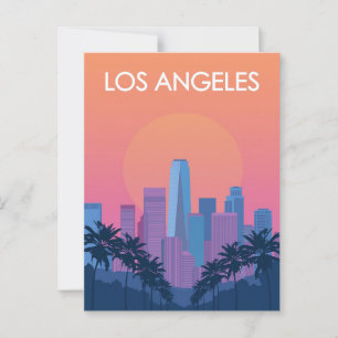 Los Angeles Skyline Sunset mit Palmen Postkarte