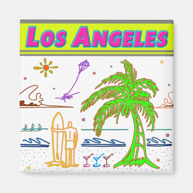 "Los Angeles" Surfer Beach Magnet (Vorne)